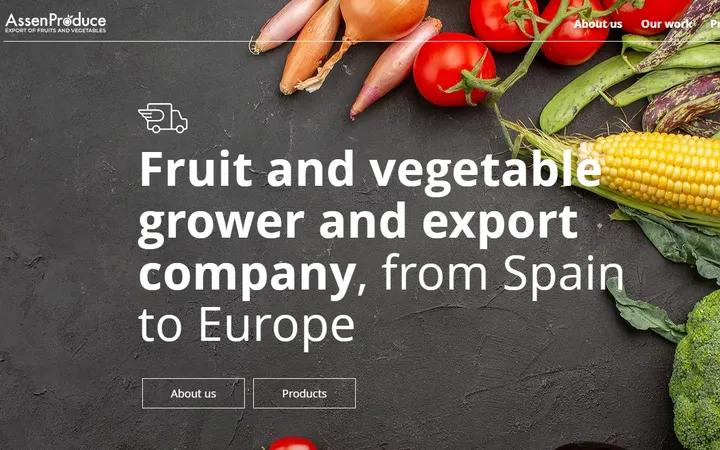 Página de inicio de la web de AssenProduce, exportador de fruta y verdura, diseñada por GERARD