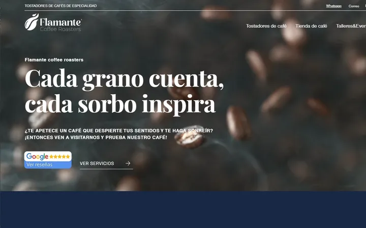 Página de inicio de la web de Flamante Coffee Roasters, tostador de café de especialidad, diseñada por GERARD