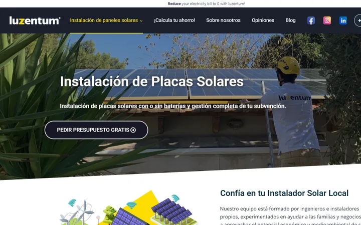 Página de inicio de la web de Luzentum, diseñada por Gerard