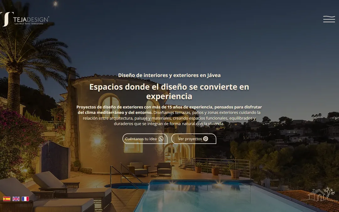 Página de inicio de la web de Teja Design