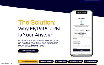 Landing de MyPoPCoRN, plataforma de feedback en tiempo real, diseñada por GERARD