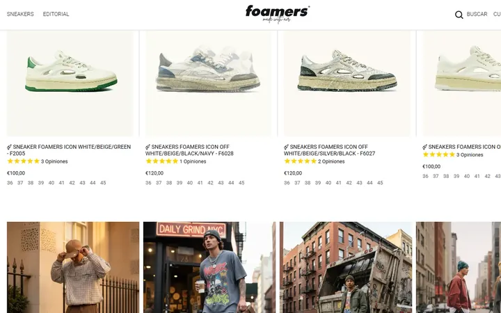 Tienda online de Foamers, sneakers, diseñada por GERARD