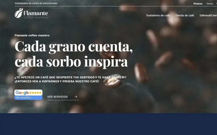 Web de Flamante Coffee Roasters, tostador de café de especialidad, diseñada por GERARD